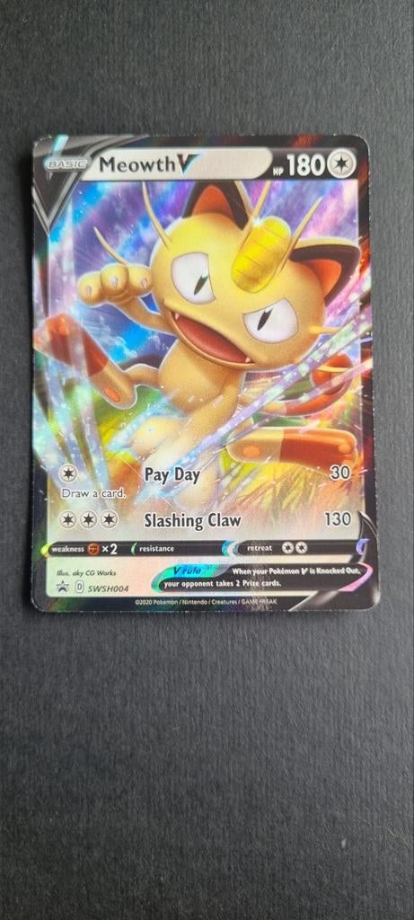 Meowth V SWSH004 - Sword & Shield Promo Pokémon Kaart, Ophalen of Verzenden, Zo goed als nieuw, Losse kaart, Foil