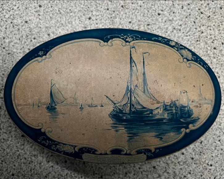 Vintage Droste Haarlem Holland blik - Schepen en Molen, Verzamelen, Blikken, Gebruikt, Overige, Droste, Ophalen of Verzenden