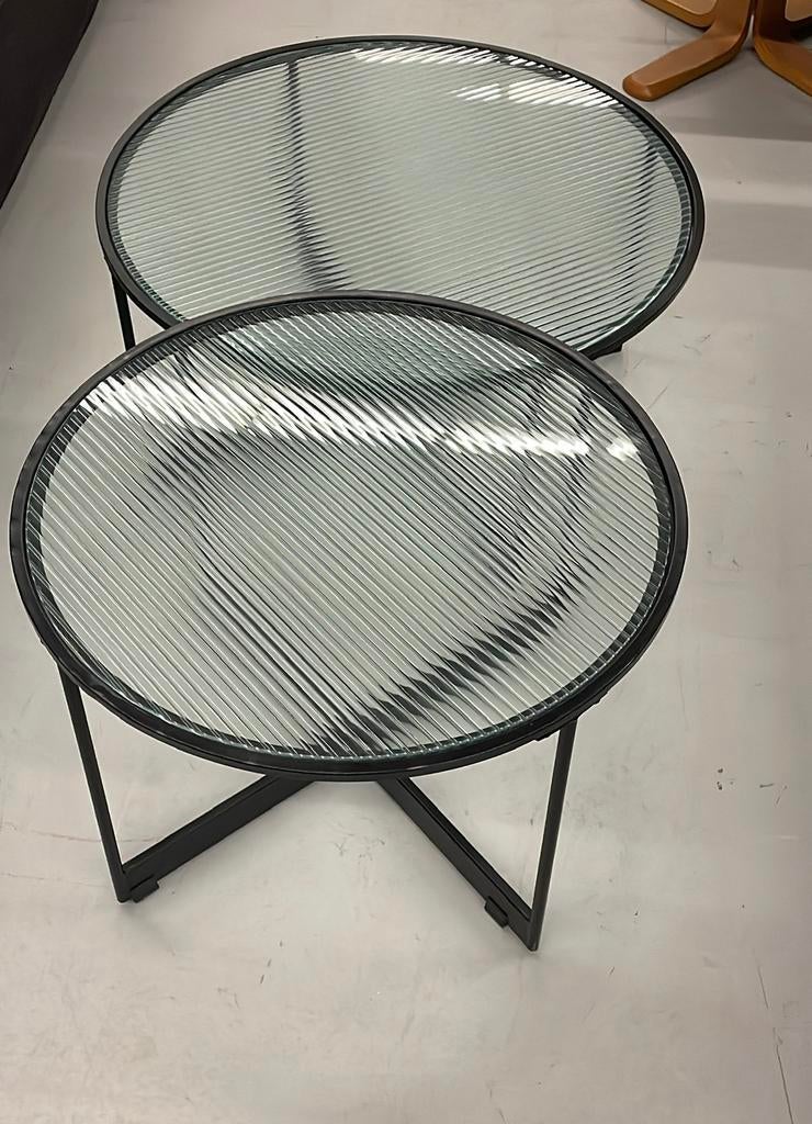 Bijzettafels met ribglas, Ophalen, 50 tot 100 cm, Rond, Minder dan 50 cm