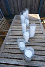 Glazen met kaarsen - 9 stuks voor tafeldecoratie bruiloft, Ophalen, Overige materialen, Wit, Zo goed als nieuw