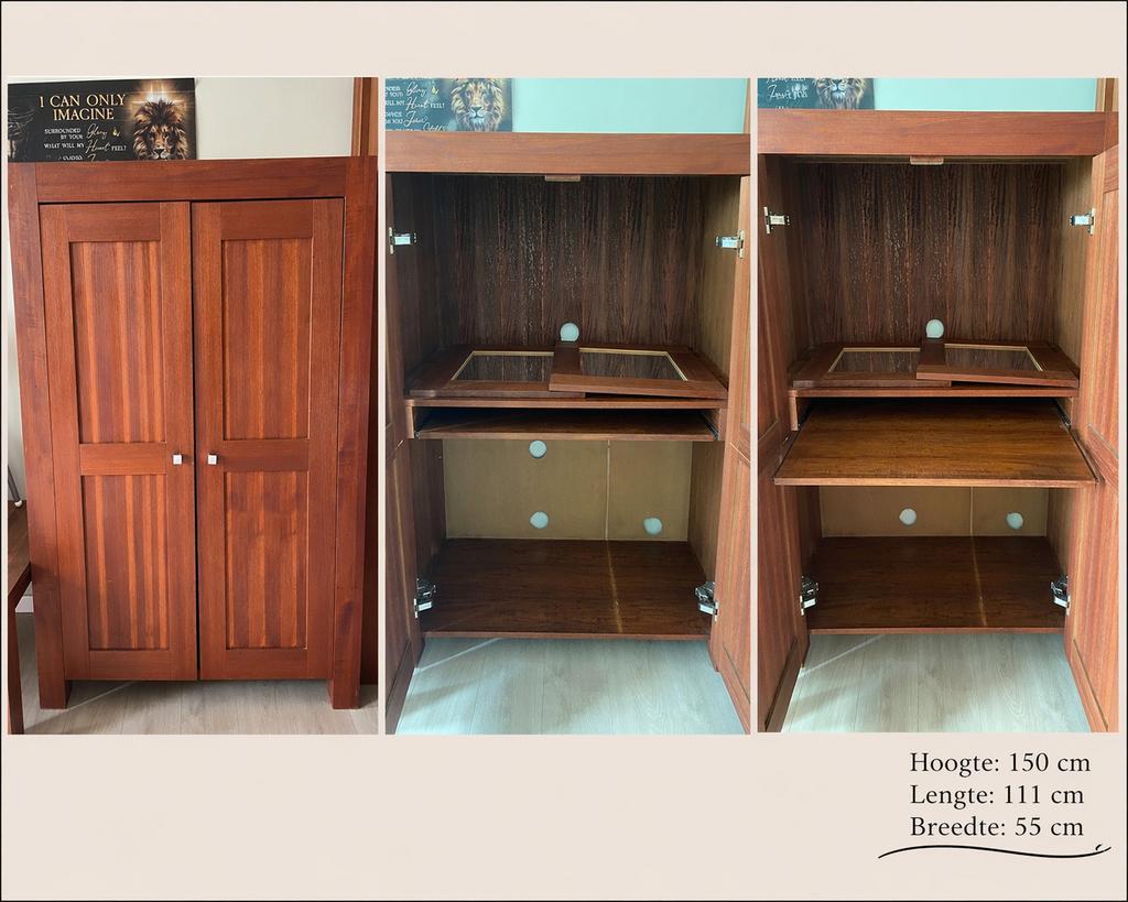 Complete houten meubelset-tafel+stoelen+kasten(set of los), Ophalen, Zo goed als nieuw, 25 tot 50 cm, 50 tot 100 cm