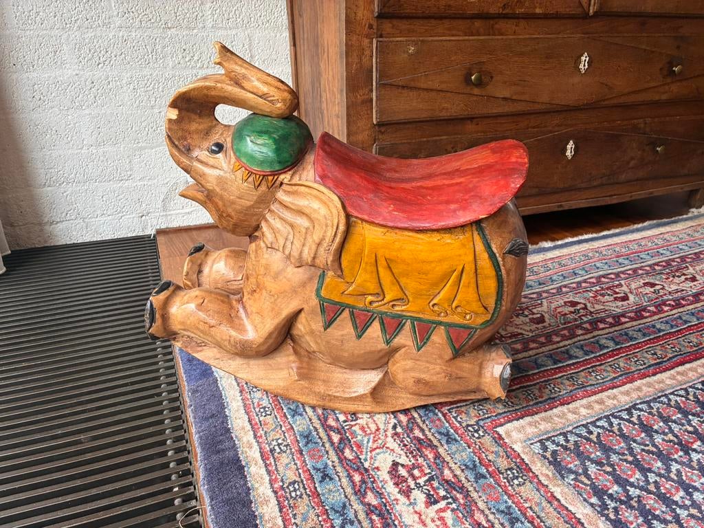 Hobbel olifant. Massief, Ophalen, 25 cm, Oosters, Hout