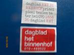 Luciferetiket Dagblad het Binnenhof Den Haag 2 stuks, Ophalen of Verzenden, Gebruikt, Luciferdoosjes of -merken