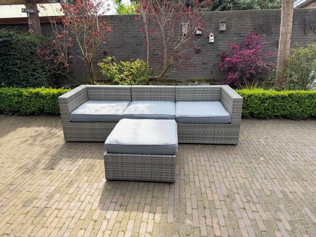 Forza Wicker loungebank met Hocker/Tafel - 3 Zitplaatsen, Ophalen, Gebruikt, 3 zitplaatsen, Loungeset