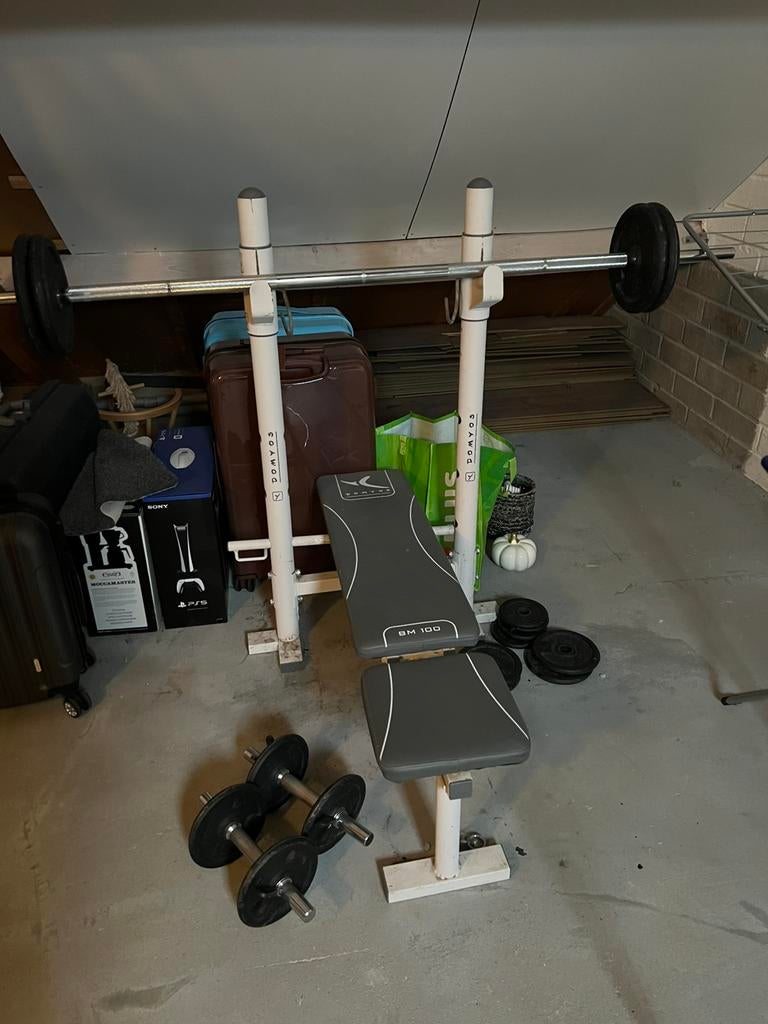 Halterbank met 40kg gewichten, Ophalen of Verzenden, Zo goed als nieuw, Fitnessbank