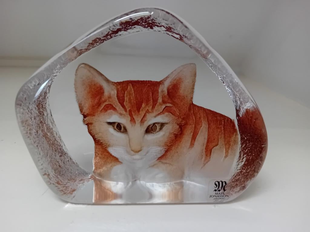Mats Jonasson Glazen Kat  - Oranje Cyperse Kat, Verzamelen, Ophalen of Verzenden