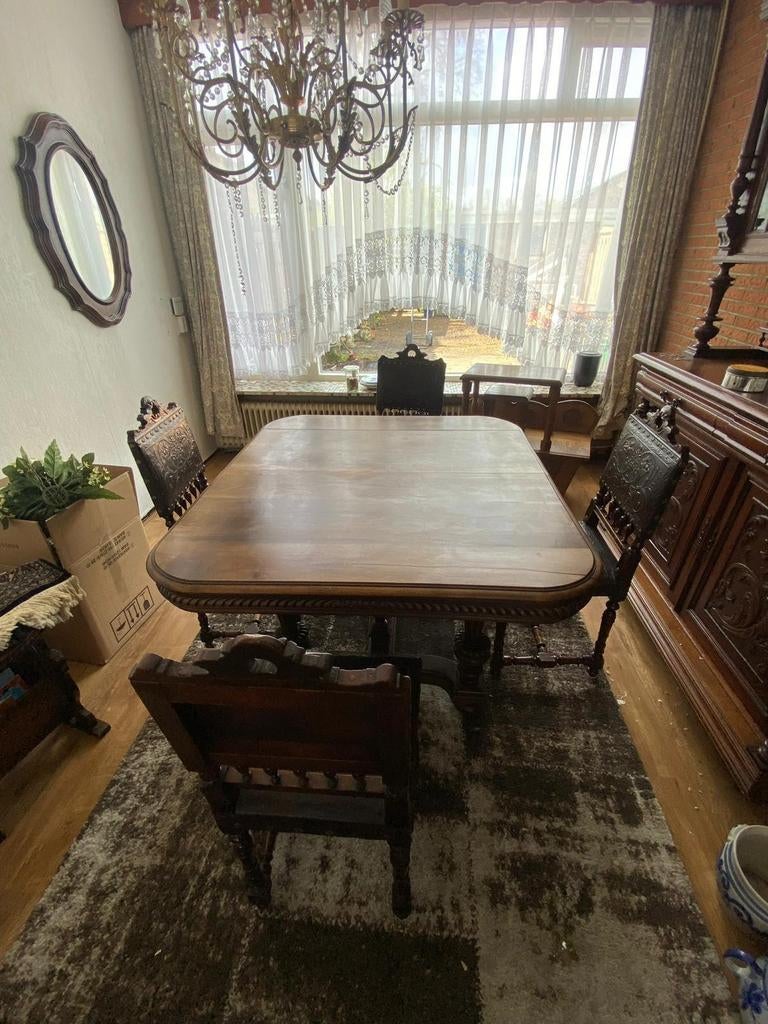 Mooie brocante eethoek met 4 stoelen, Antiek en Kunst, Antiek | Meubels | Tafels, Ophalen