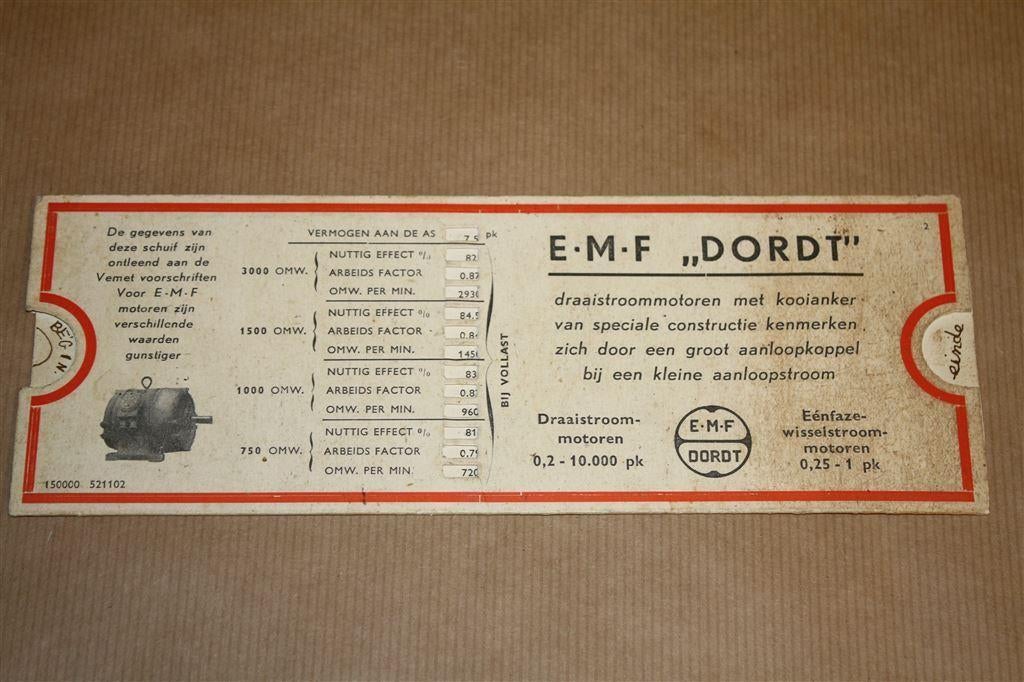 Oude schuif - E.M.F. Dordt Draaistroommotoren 1950 !!, Boeken, Techniek, Ophalen of Verzenden, Gelezen, Bouwkunde