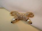 Broche Swarovski strikmodel /kraal 5.2x2.5 cm, Verzenden, Zo goed als nieuw, Sieraad of Horloge