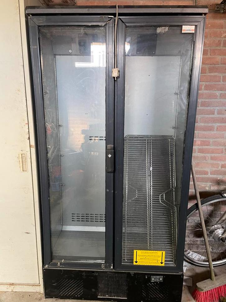 Grote dubbele koelkast met glazen deuren, Witgoed en Apparatuur, Koelkasten en IJskasten, Gebruikt, Zonder vriesvak, 200 liter of meer