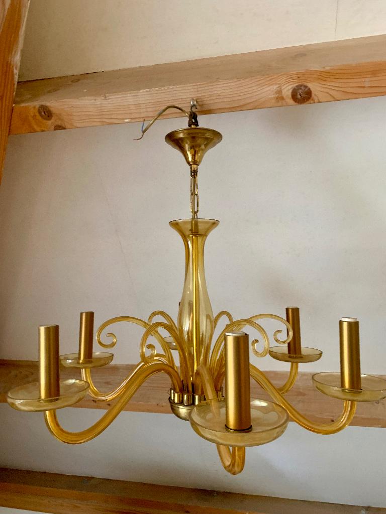 Vintage amber kroonluchter Boheems, Ophalen, Zo goed als nieuw, Glas, Vintage