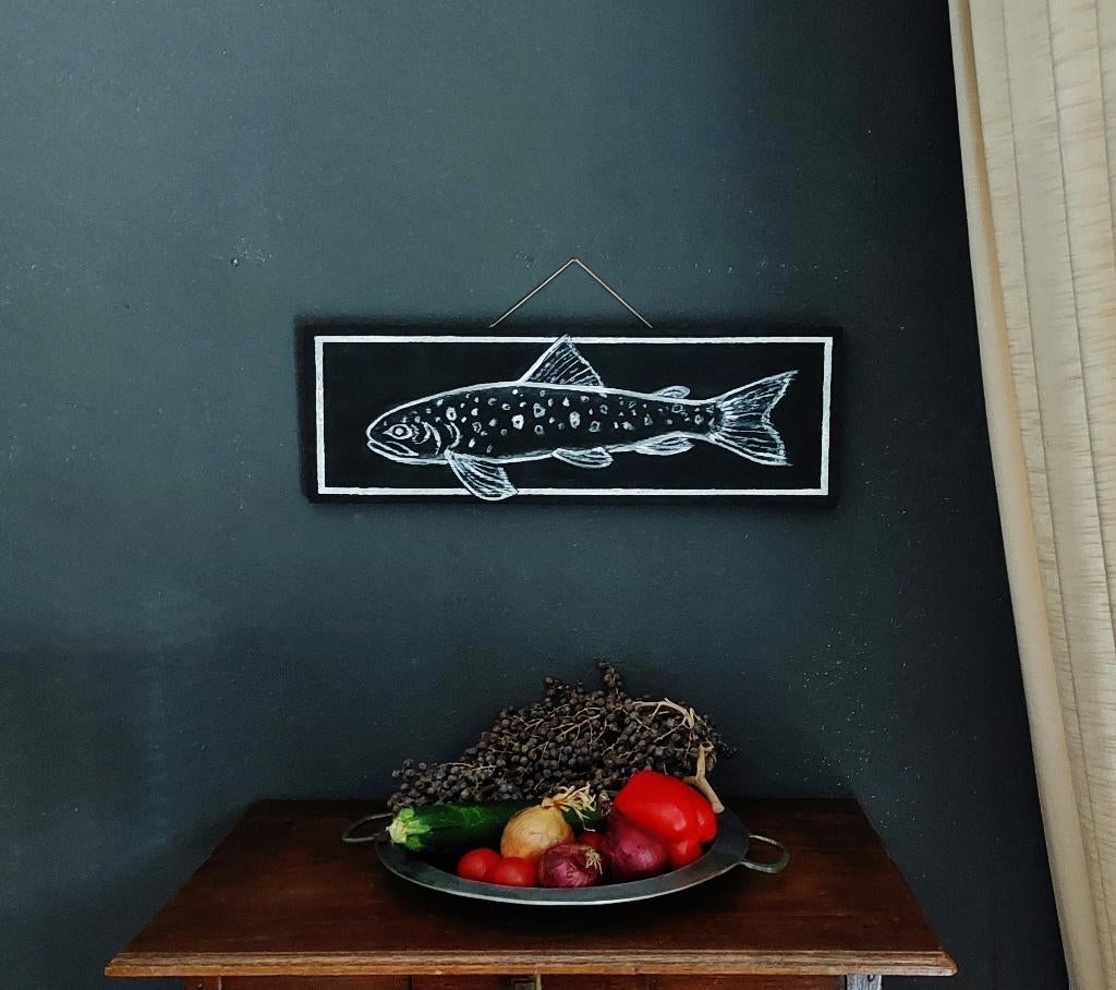 Visbord krijtbord uithangbord Beekforel wanddecoratie, Huis en Inrichting, Verzenden, Nieuw