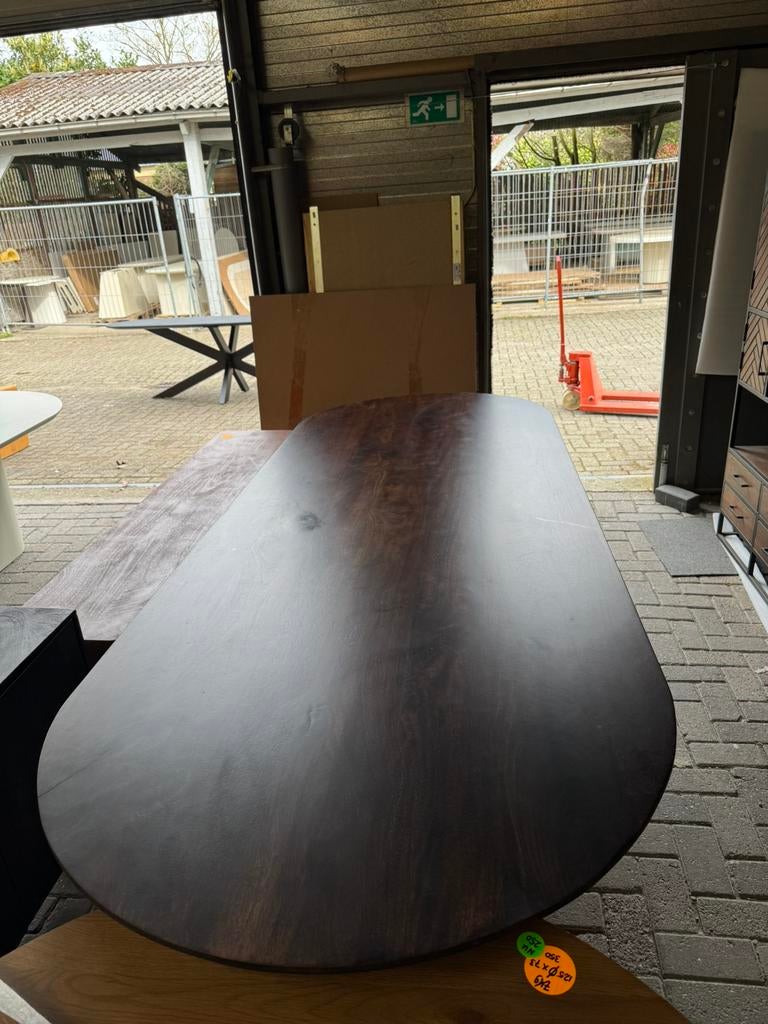 Japandi eettafel Deens ovaal mangohout 300x110x76 cm b keus, Ophalen, 100 tot 150 cm, Vijf personen of meer, Overige vormen