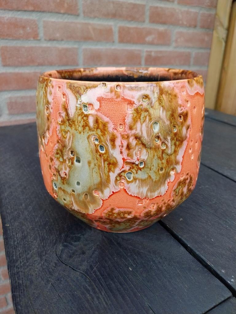Bloempot Mica handgemaakt., Rond, Nieuw, Ophalen of Verzenden, Balkon