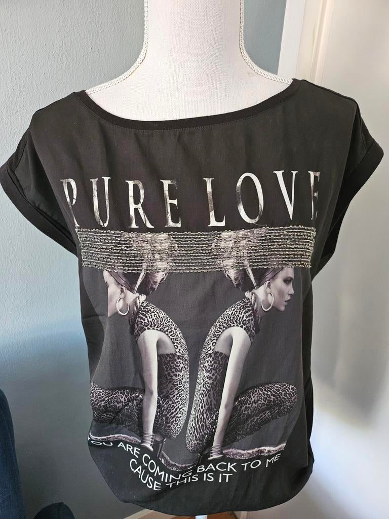 Decay Jeanswear T-shirt 'Pure Love' Maat L, Zwart, Maat 42/44 (L), Ophalen of Verzenden, Zo goed als nieuw