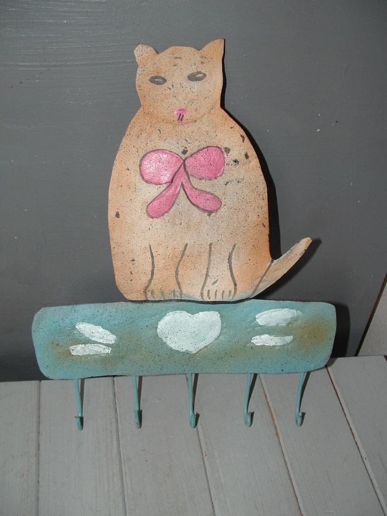 Vintage metalen kapstokje katten poezen, Wandkapstok, Ophalen of Verzenden, Zo goed als nieuw, Minder dan 100 cm