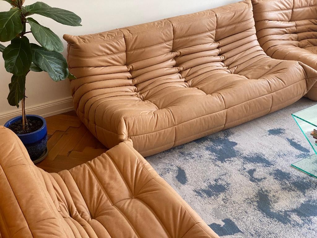 Ligne Roset - Togo - Bank Set (3-delig) - Camel Bruin Leer, Hoekbank, 300 cm of meer, Leer, Zo goed als nieuw