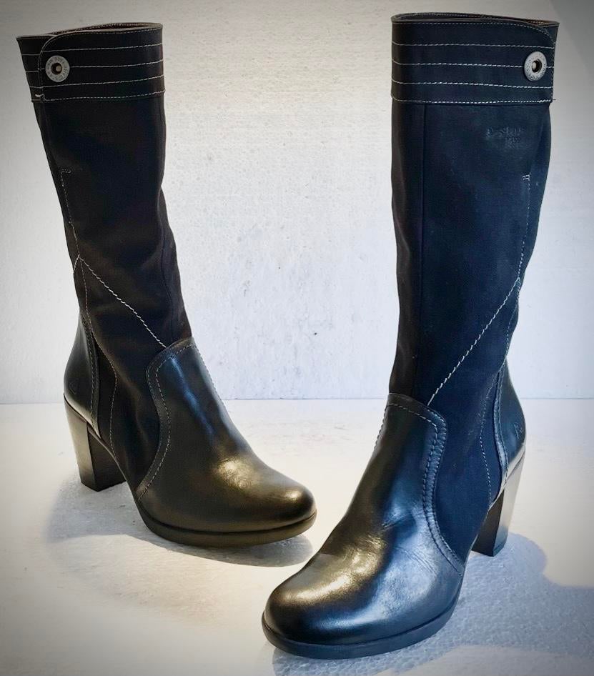 G Star Raw laarzen hoge hak leer / denim zwart / blauw 40, Ophalen of Verzenden, Zo goed als nieuw, Hoge laarzen
