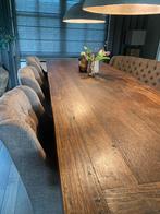 4 x eetkamerstoel met bijpassende bank, Ophalen of Verzenden, Bruin, Stof, Vier