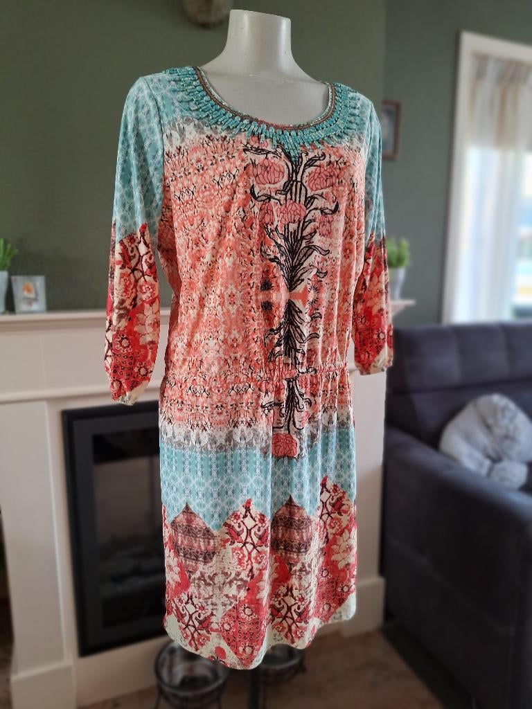 K-Design K Design oranje mint jurk M 38 40, Kleding | Dames, Maat 38/40 (M), K-design, Verzenden, Oranje