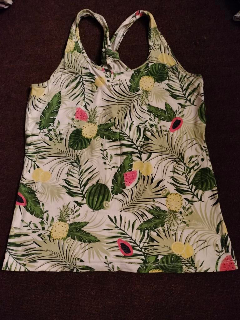 Zomerse top met fruitprint en knoopdetail, Maat 38/40 (M), Zonder mouw, Gedragen, Groen