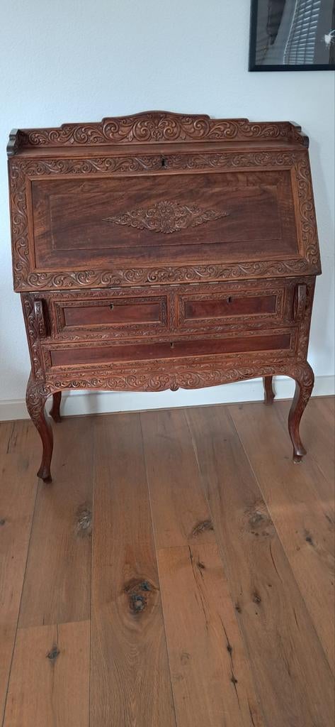Secretaire,Handgeneden Eiken, Massief Jr'40, Ophalen