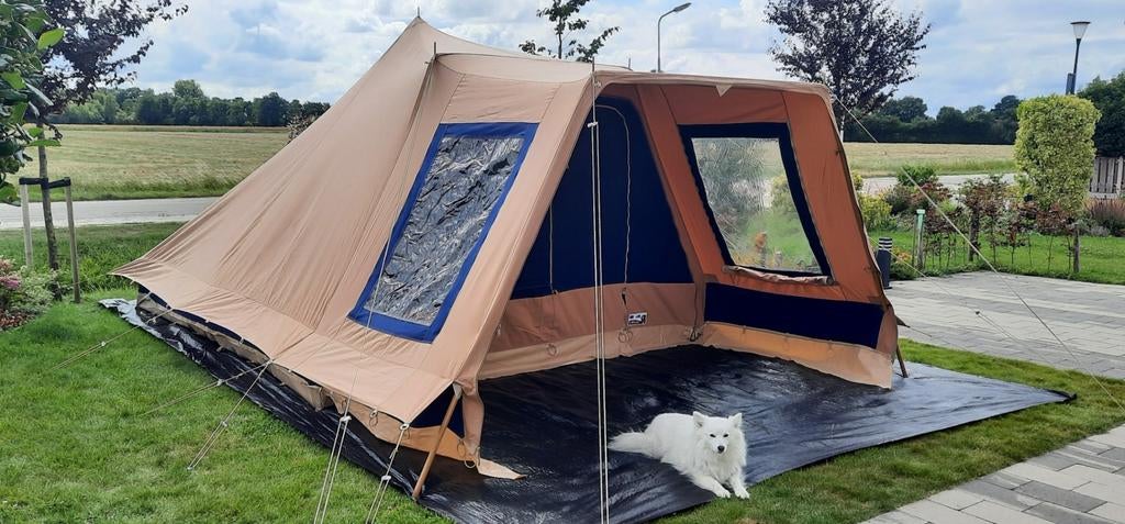Vrijbuiter Stormvogel 4 tent TenCate 100% Katoen Beige Blauw, Caravans en Kamperen, Tenten, Ophalen, Zo goed als nieuw