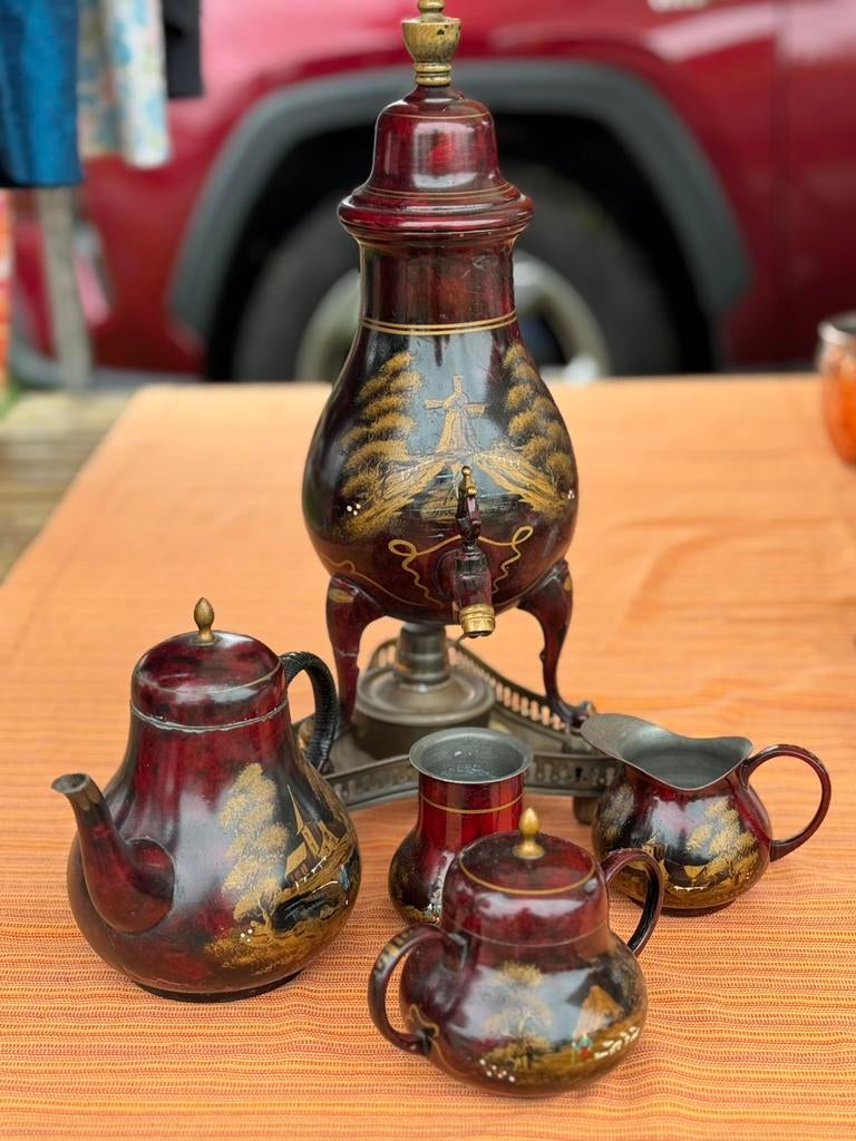 Oude, vintage kraantjeskan met behoren, Ophalen of Verzenden