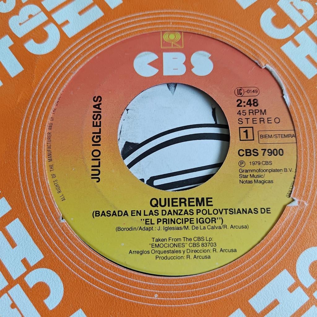 Julio Iglesias - Quiereme (Single, 1979), Gebruikt, 7 inch, Single, Ophalen of Verzenden