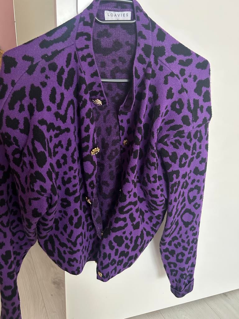 Loavies vest met luipaardprint en gouden knopen, Ophalen of Verzenden, Zo goed als nieuw, Maat 38/40 (M), Paars