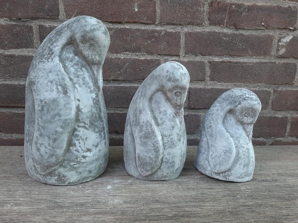 3 Pinguïns betonnen beelden tuinbeelden beton, Tuin en Terras, Tuinbeelden, Ophalen of Verzenden