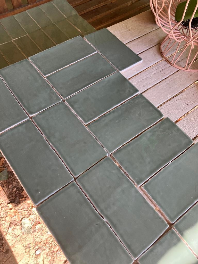 Tegels jade groen glanzend 7,5 x 15 cm 110-120 stuks, Ophalen, Gebruikt, Minder dan 20 cm, Minder dan 20 cm