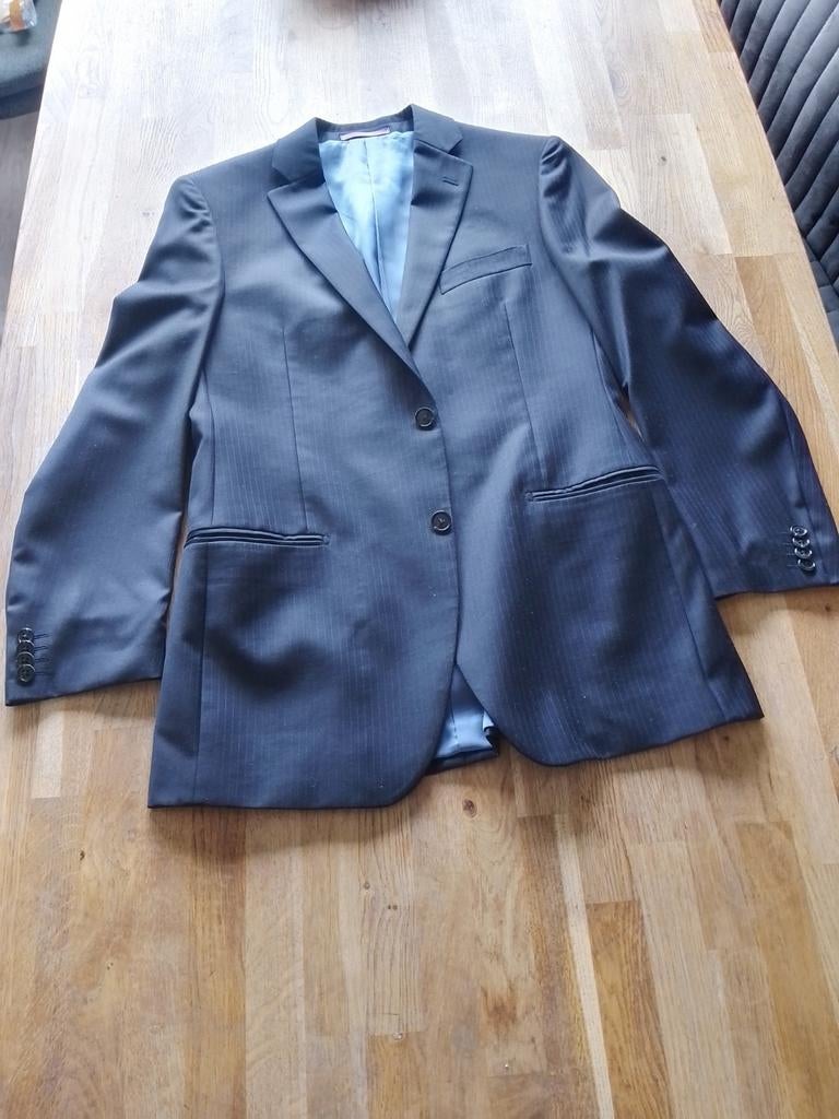 2 delig pak, trouwpak, blauw met krijtstreep, Ophalen of Verzenden, Zo goed als nieuw, Maat 48/50 (M), Blauw