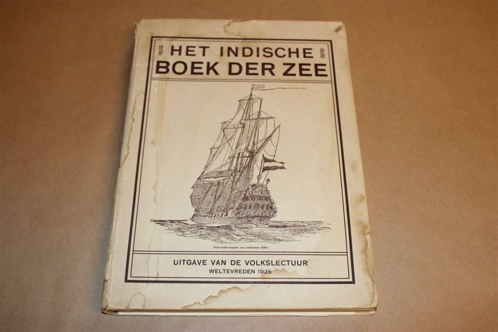 Antiek Indische Boek der Zee [1925] — Met Oude Zeekaart Java, Ophalen of Verzenden