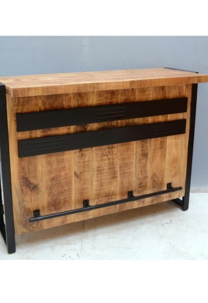 Stoere industriële bar/balie van mangohout en metaal, Huis en Inrichting, Ophalen, Zo goed als nieuw