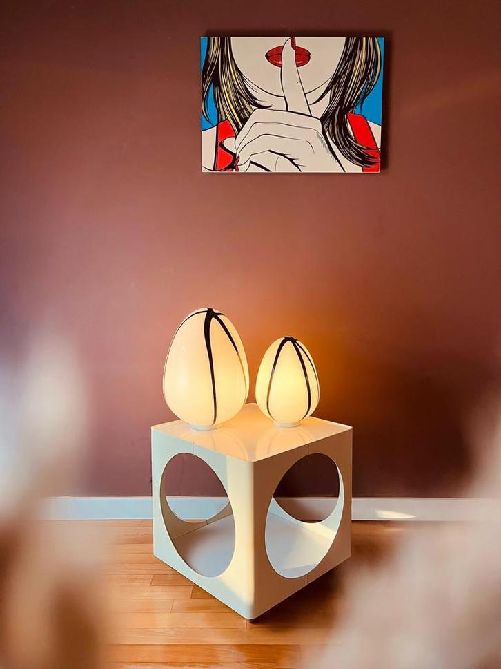 Set Italiaanse Murano “Zebra Egg” lampen, Huis en Inrichting, Lampen | Tafellampen, Minder dan 50 cm, Glas, Ophalen of Verzenden