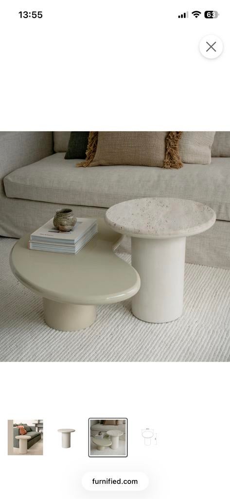 Travertin salontafel / bijzettafel van Furnified, Ophalen, Minder dan 55 cm, Rond, Nieuw