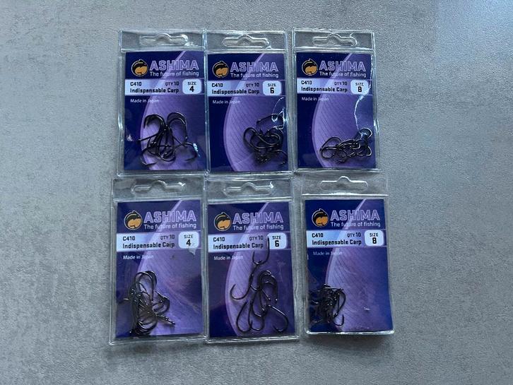 adv 220 / NIEUW serie 6 pakjes karperhaken ASHIMA C410, Watersport en Boten, Hengelsport | Karpervissen, Nieuw, Haak, Ophalen of Verzenden