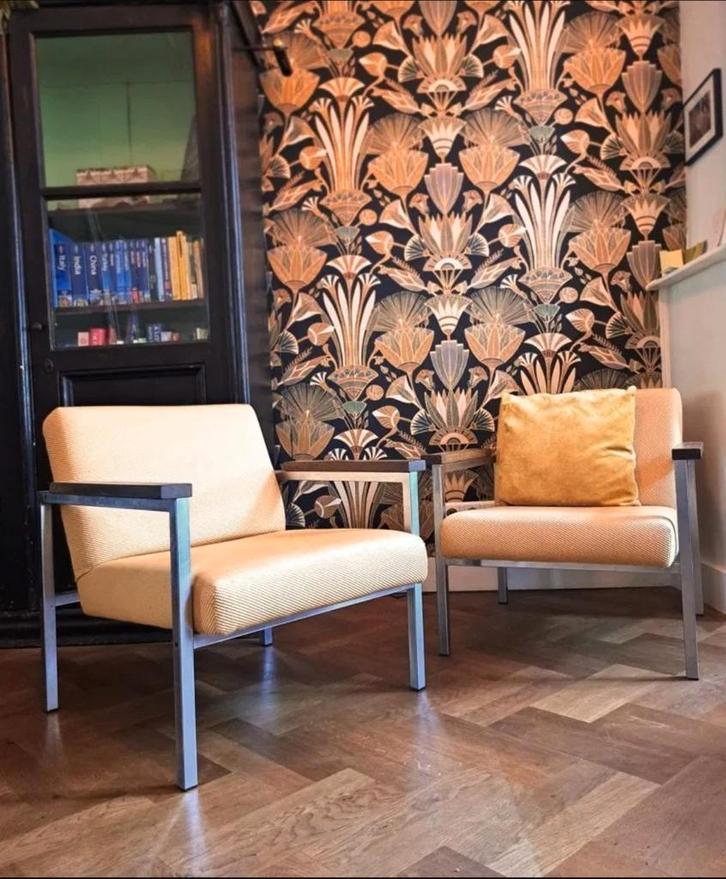 Hein Stolle - 't Spectrum SZ30/60 paar loungestoelen, Huis en Inrichting, Fauteuils, Zo goed als nieuw, Hout, Metaal, Stof, 50 tot 75 cm