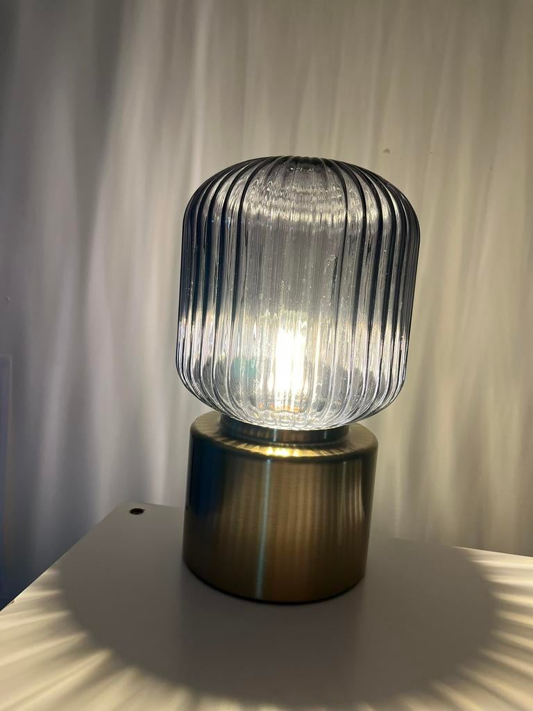 Table lamp, brass/grey clear glass, Ophalen, Zo goed als nieuw, Glas, Minder dan 50 cm