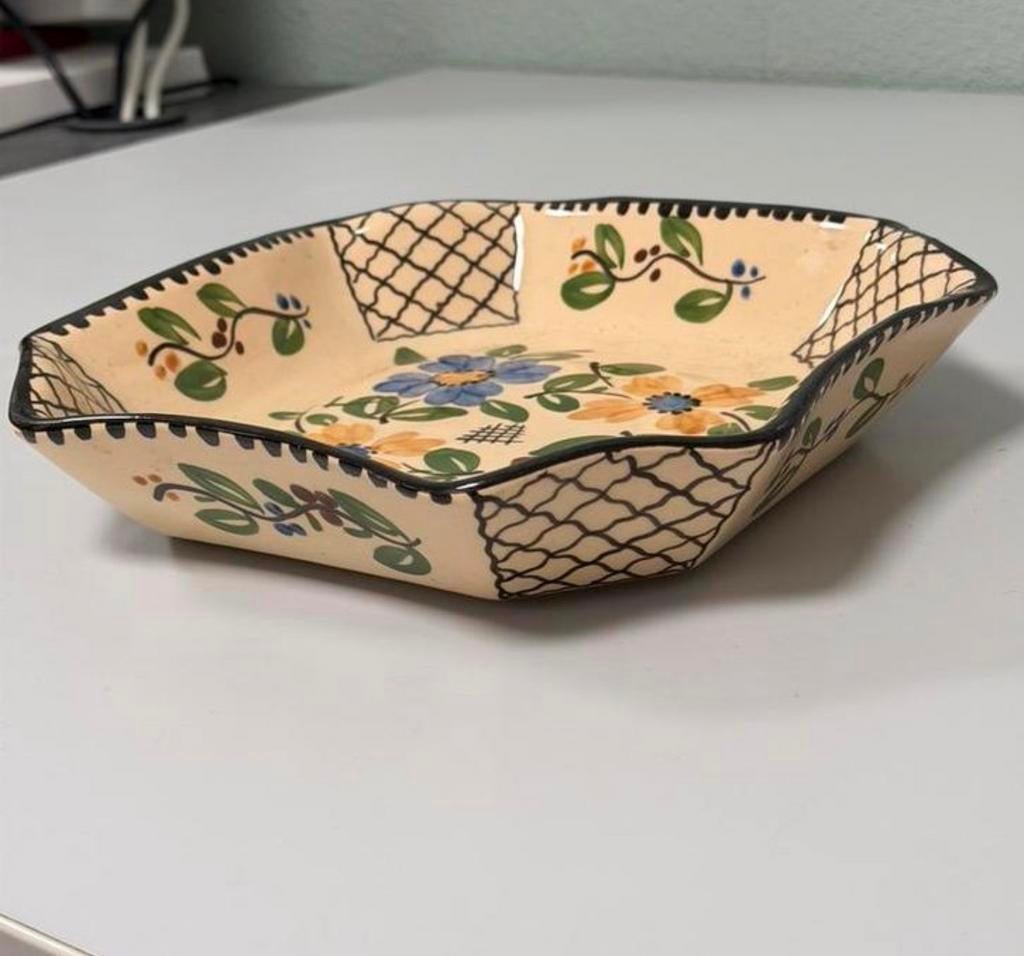Vintage Handbeschilderde Aardewerk Schaal A Mertens Jamioulx, Antiek en Kunst, Ophalen of Verzenden