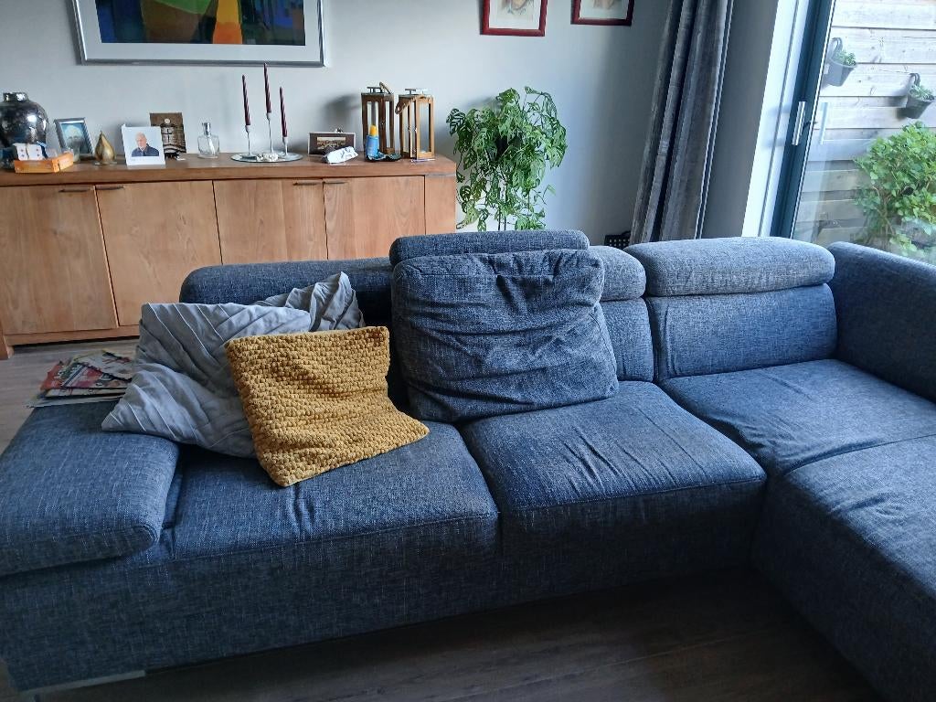 Hoekbank blauw gemêleerd, Ophalen, 250 tot 300 cm, Gebruikt, Stof