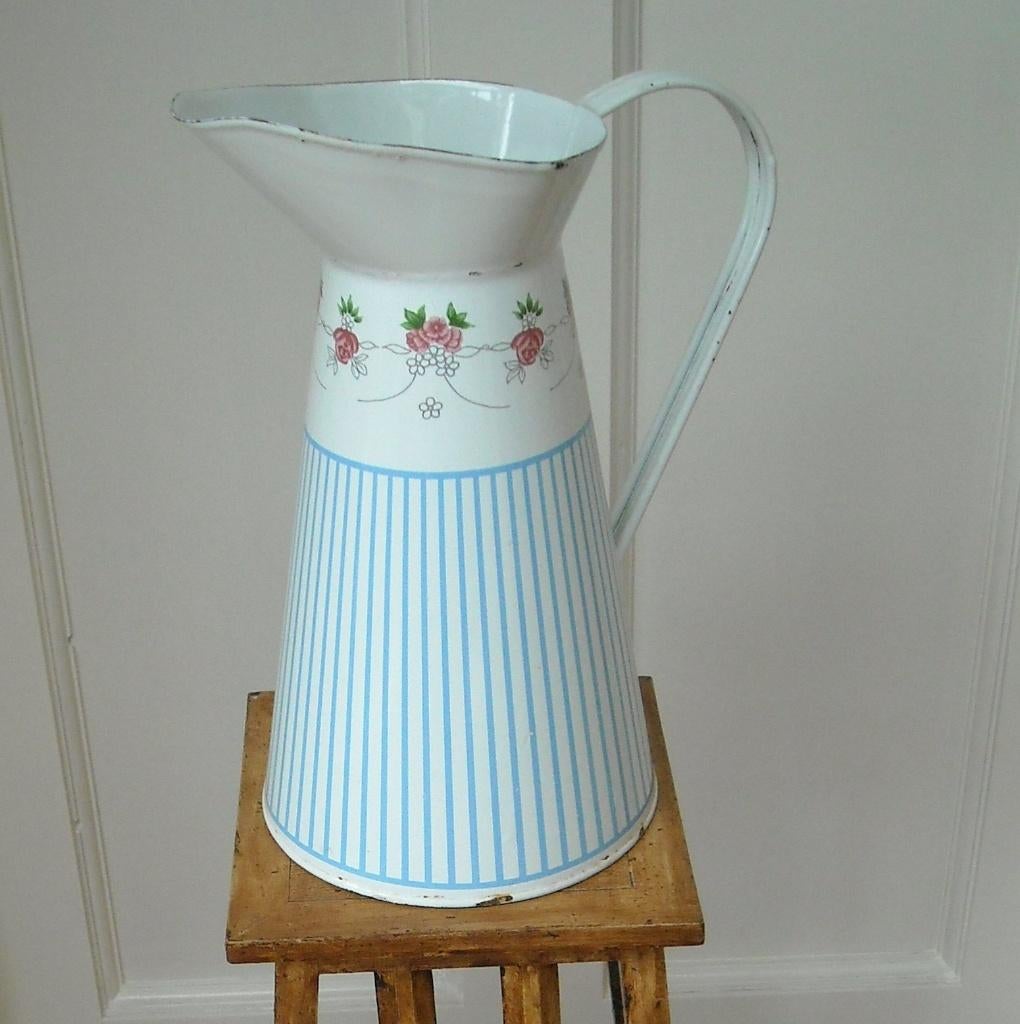 emaille lampetkan met streepjes en roosjes., Antiek en Kunst, Ophalen of Verzenden