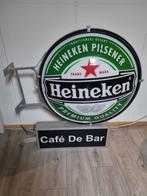 Heineken bier lichtbak met onderbak lamp  verlichting, Verzamelen, Biermerken, Ophalen, Gebruikt, Reclamebord, Plaat of Schild
