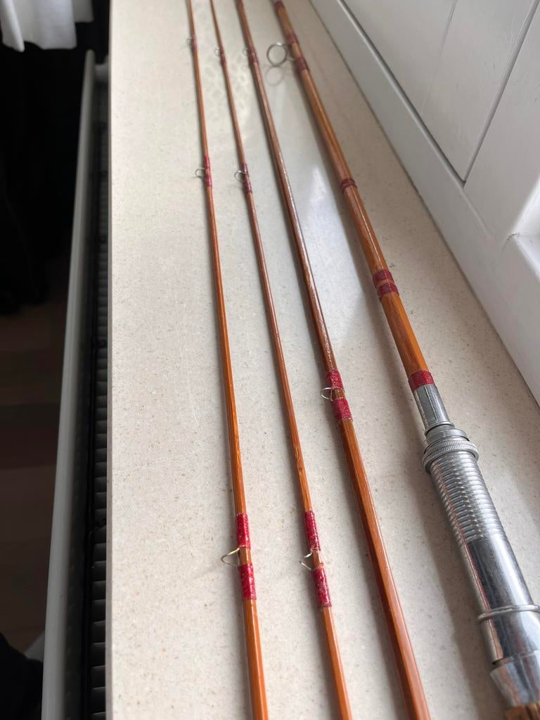 TEAB splitcane achtige hengel met kurken handvat, Ophalen of Verzenden, Gebruikt, Werphengel