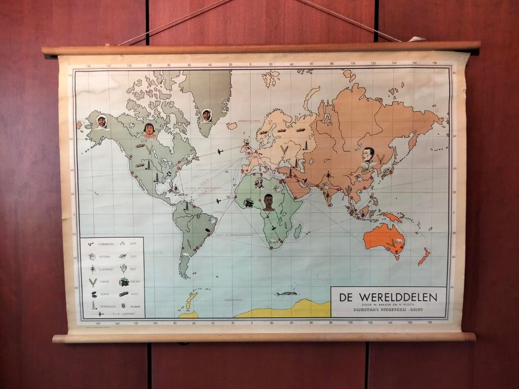 Oude schoolkaarten de Werelddelen, Antiek en Kunst, Ophalen of Verzenden, Aardrijkskunde