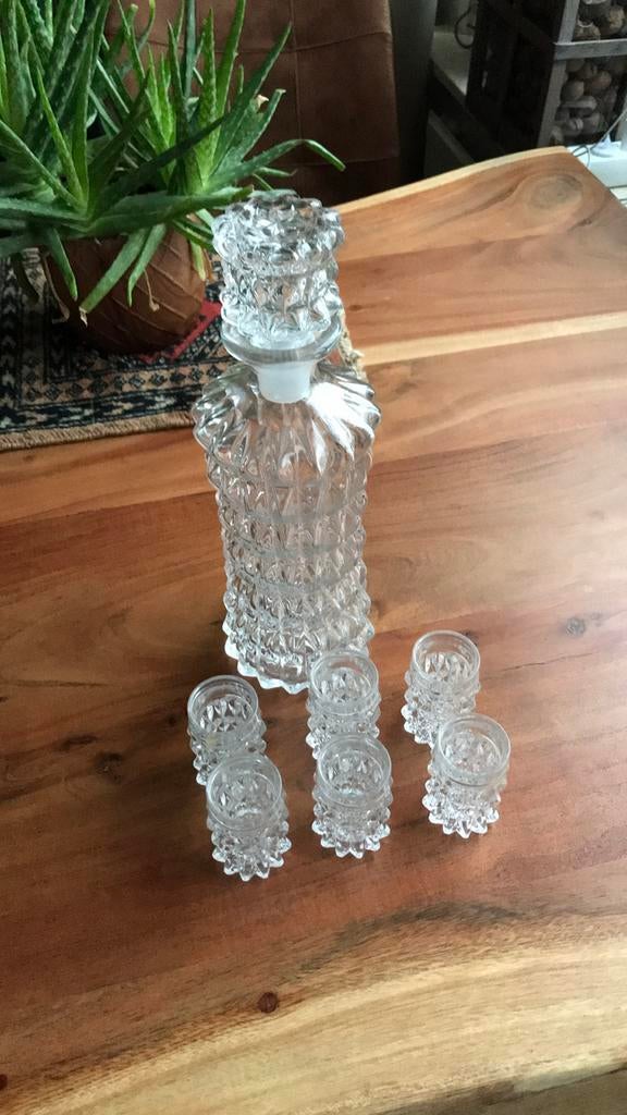 Glazen karaf met 6 borrelglaasjes, Antiek en Kunst, Ophalen of Verzenden