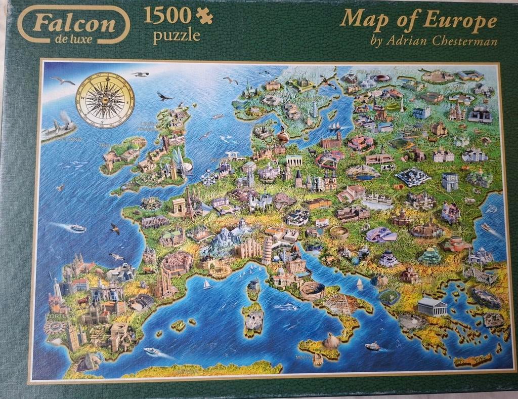 Falcon puzzel, kaart van Europa, Ophalen of Verzenden, 500 t/m 1500 stukjes
