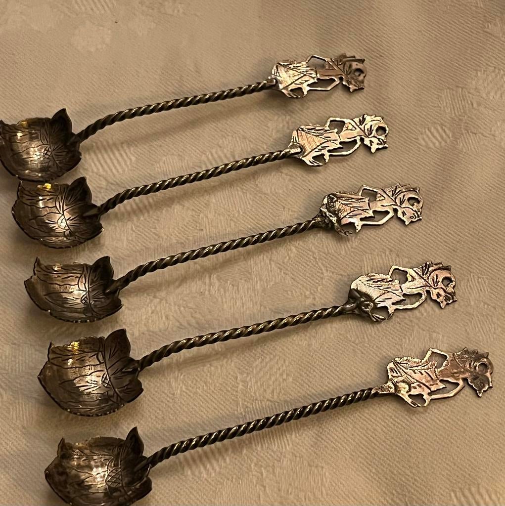 5 zilveren Djokja lepeltjes 800, Antiek en Kunst, Ophalen of Verzenden