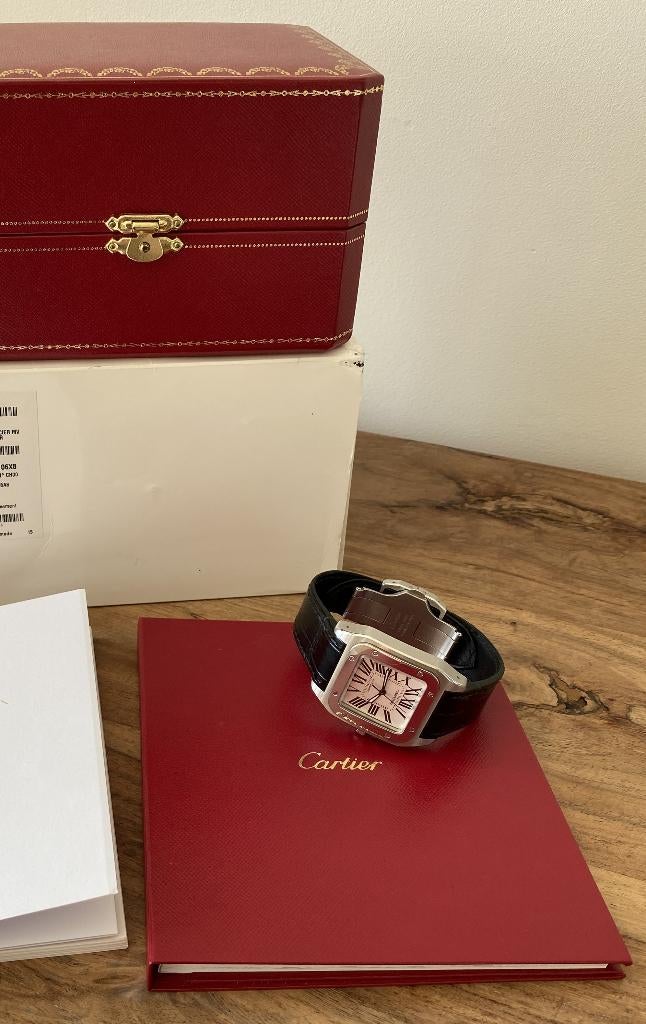 Full set Cartier Santos automaat, Sieraden, Tassen en Uiterlijk, Horloges | Heren, Leer, Staal, Polshorloge, Zo goed als nieuw